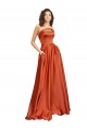 Site de Comboio Varredela Sem Mangas Cetim Sedoso Laranja Queimada Linha A Vestidos de Madrinha / Vestidos de Noite / Vestidos de Festa