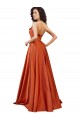Site de Comboio Varredela Sem Mangas Cetim Sedoso Laranja Queimada Linha A Vestidos de Madrinha / Vestidos de Noite / Vestidos de Festa
