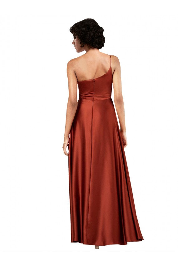 Site de Comprimento Chão Sem Mangas Cetim Sedoso Laranja Queimada Linha A Vestidos de Madrinha / Vestidos de Noite / Vestidos de Festa