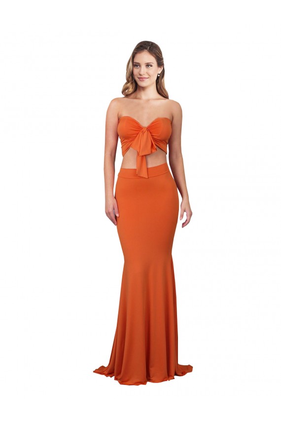 Site de Comprimento Chão Sem Mangas Spandex Laranja Sereia Vestidos de Madrinha / Vestidos de Noite / Vestidos de Festa