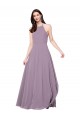 Site de Comprimento Chão Sem Mangas Chiffon Lavanda Escura Linha A Sem Mangas Cabeçada Vestidos de Madrinha