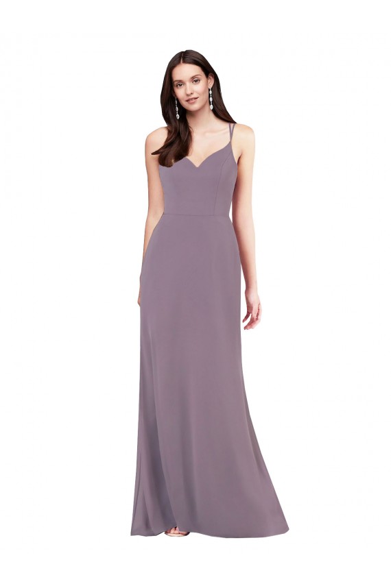 Site de Comprimento Chão Sem Mangas Chiffon Lavanda Escura Coluna Vestidos de Madrinha / Vestidos de Noite