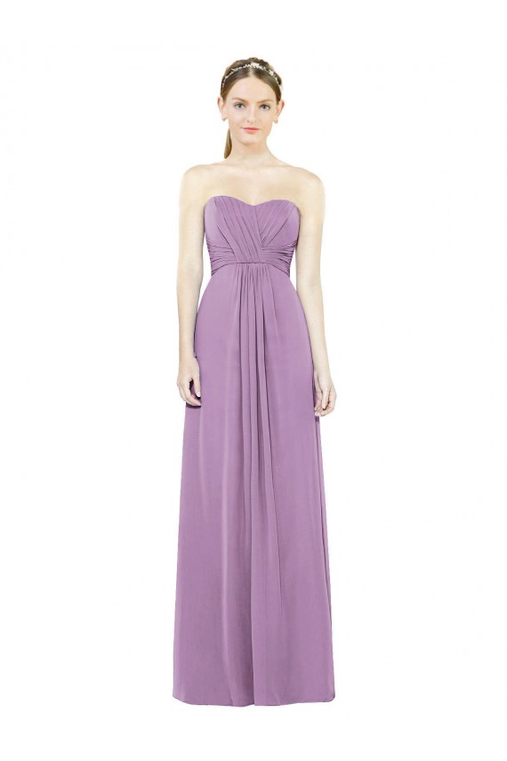 Site de Comprimento Chão Sem Mangas Chiffon Lavanda Escura Linha A Sem Mangas Amor Vestidos de Madrinha