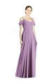 Site de Comprimento Chão Sem Mangas Chiffon Lavanda Escura Linha A Sem Mangas Fora do Ombro Vestidos de Madrinha
