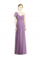 Site de Comprimento Chão Mangas Esvoaçantes Chiffon Lavanda Escura Linha A Vestidos de Madrinha