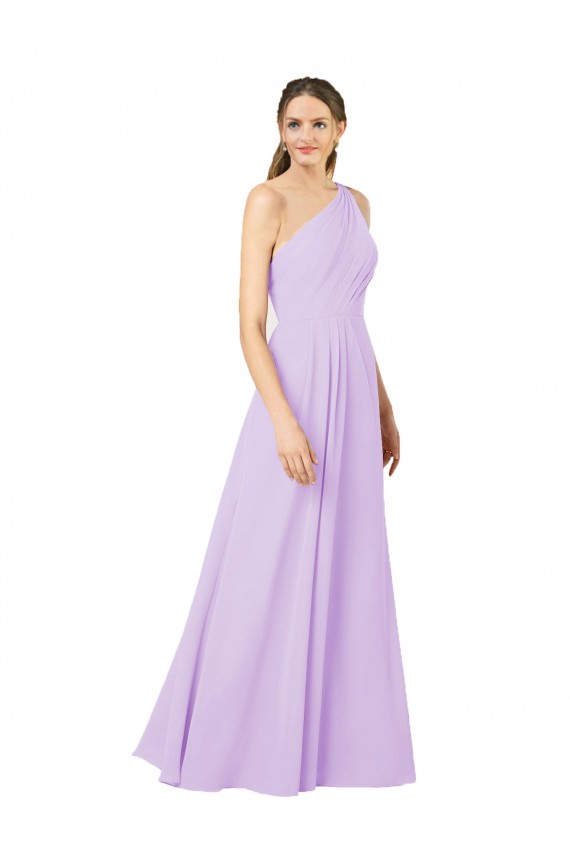 Site de Comprimento Chão Sem Mangas Chiffon Lilás Bainha Vestidos de Madrinha / Vestidos de Noite