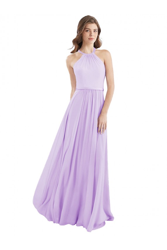 Site de Comprimento Chão Sem Mangas Chiffon Lilás Linha A Sem Mangas Vestido de Madrinha