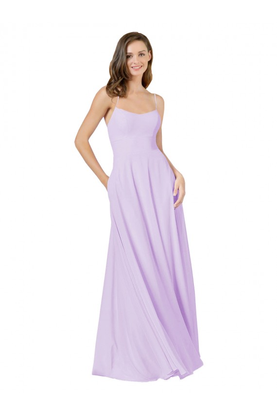 Site de Comprimento Chão Sem Mangas Chiffon Lilás Linha A Sem Mangas Decote Quadrado Vestidos de Madrinha