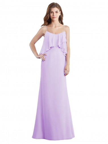 Site de Comprimento Chão Sem Mangas Chiffon Lilás Linha A Sem Mangas Colher Vestidos de Madrinha