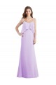 Site de Comprimento Chão Sem Mangas Chiffon Lilás Linha A Sem Mangas Colher Vestidos de Madrinha