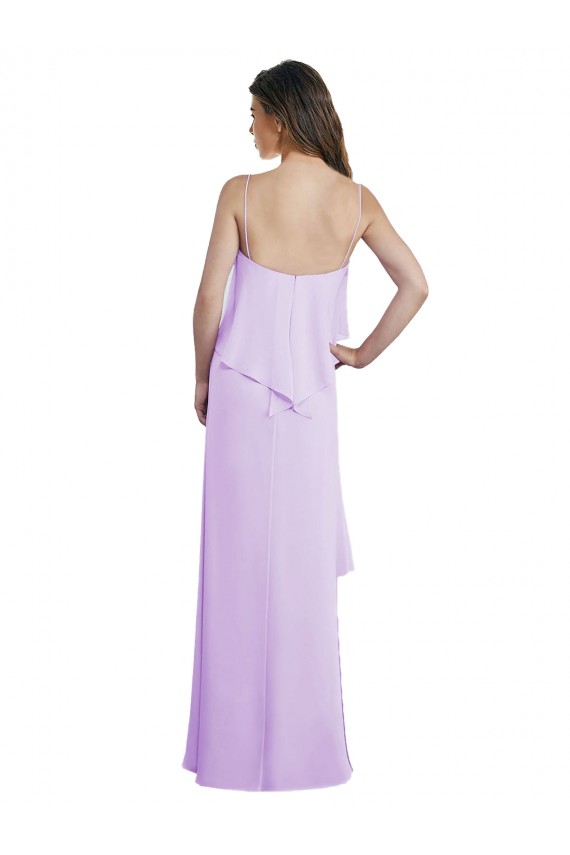 Site de Comprimento Chão Sem Mangas Chiffon Lilás Linha A Sem Mangas Colher Vestidos de Madrinha