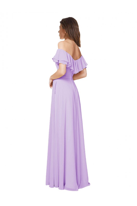 Site de Comprimento Chão Sem Mangas Chiffon Lilás Linha A Sem Mangas Fora do Ombro Vestidos de Madrinha
