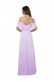 Site de Comprimento Chão Ombro Frio Chiffon Lilás Linha A Vestidos de Madrinha