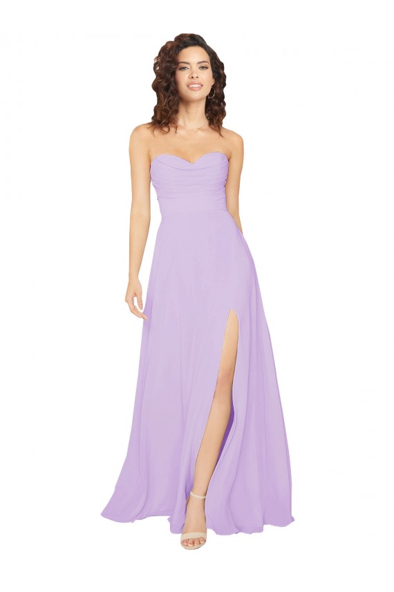 Site de Comprimento Chão Sem Mangas Chiffon Lilás Linha A Sem Mangas Vestidos de Festa / Vestidos de Madrinha
