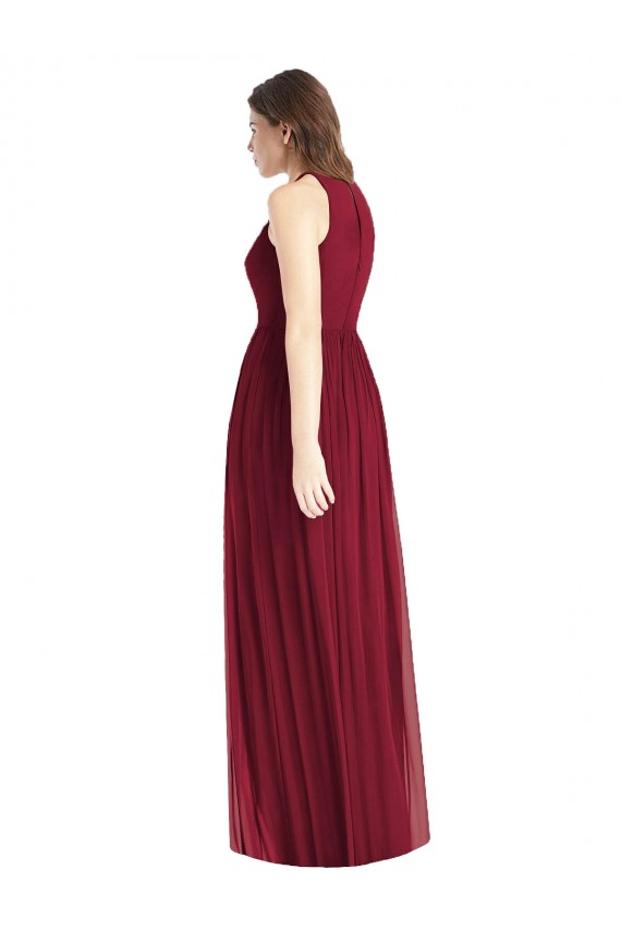 Site de Comprimento Chão Sem Mangas Chiffon Lilás Linha A Vestidos de Madrinha / Vestidos Formais