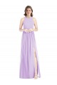 Site de Comprimento Chão Sem Mangas Chiffon Lilás Linha A Vestidos de Madrinha / Vestidos Formais
