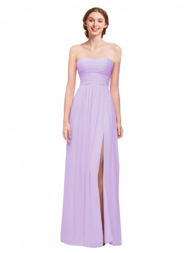 Site de Comprimento Chão Sem Mangas Chiffon Lilás Linha A Sem Mangas Longo Amor Vestidos de Madrinha