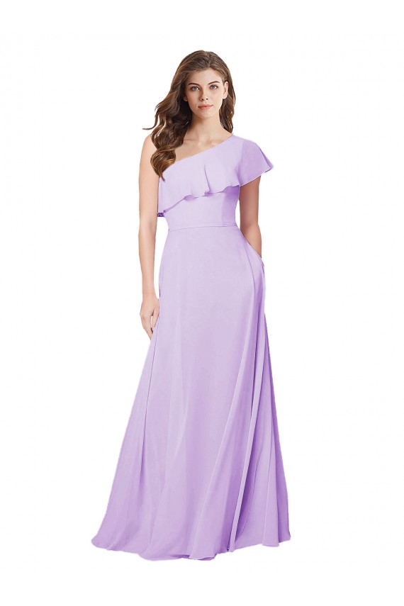 Site de Comprimento Chão Sem Mangas Chiffon Lilás Linha A Vestido de Festa / Vestido de Madrinha
