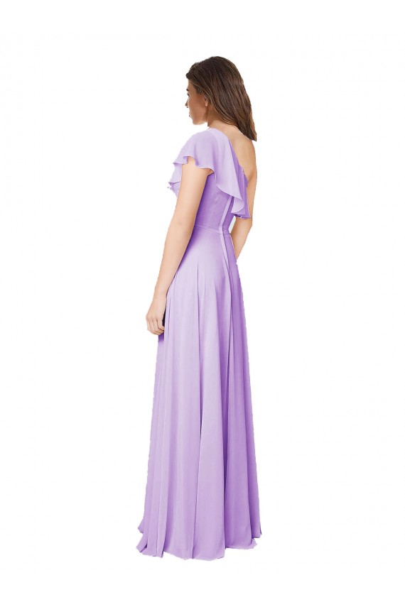 Site de Comprimento Chão Sem Mangas Chiffon Lilás Linha A Vestido de Festa / Vestido de Madrinha