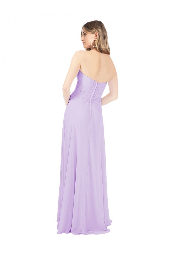 Site de Comprimento Chão Sem Mangas Chiffon Lilás Linha A Vestido de Madrinha / Vestido de Baile