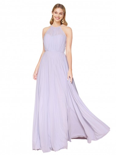 Site de Comprimento Chão Sem Mangas Chiffon Lilás Linha A Vestidos de Madrinha / Vestidos de Noite / Vestidos de Festa