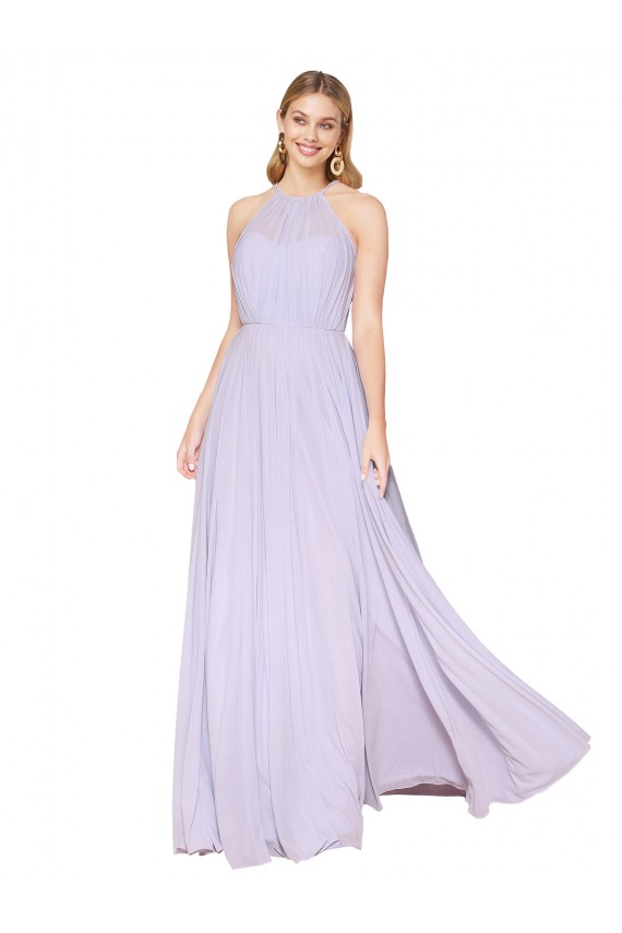 Site de Comprimento Chão Sem Mangas Chiffon Lilás Linha A Vestidos de Madrinha / Vestidos de Noite / Vestidos de Festa