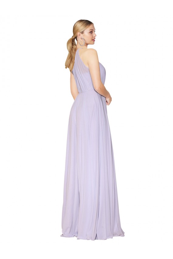 Site de Comprimento Chão Sem Mangas Chiffon Lilás Linha A Vestidos de Madrinha / Vestidos de Noite / Vestidos de Festa