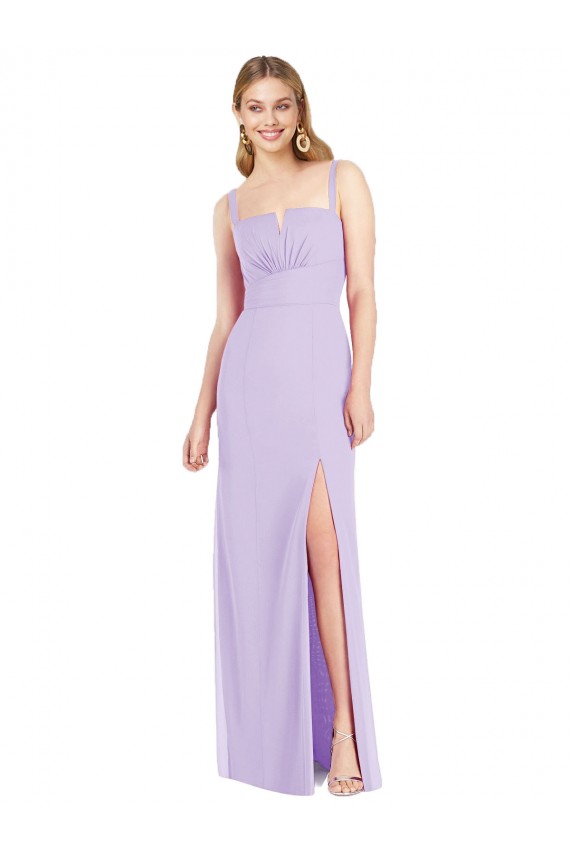 Site de Comprimento Chão Sem Mangas Chiffon Lilás Sereia Vestidos de Madrinha