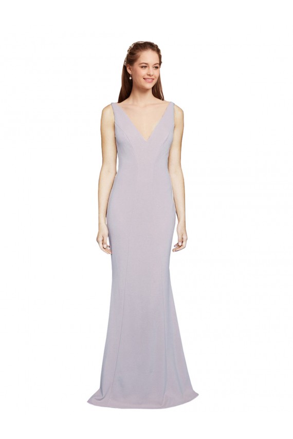 Site de Comprimento Chão Sem Mangas Crepe Esticado Lilás Ártico Sereia Vestidos de Madrinha / Vestidos de Noite / Vestidos de Festa