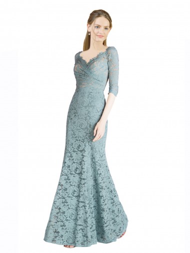 Site de Comprimento Chão Mangas 1/2 Renda Linha A Vestidos de Madrinha / Vestidos de Festa