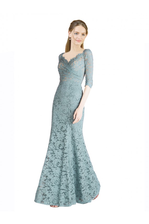 Site de Comprimento Chão Mangas 1/2 Renda Linha A Vestidos de Madrinha / Vestidos de Festa