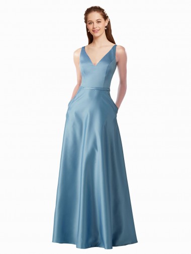 Site de Comprimento Chão Sem Mangas Cetim Linha A Vestidos de Madrinha / Vestidos de Festa