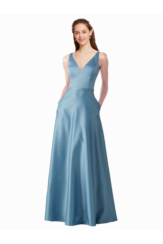 Site de Comprimento Chão Sem Mangas Cetim Linha A Vestidos de Madrinha / Vestidos de Festa