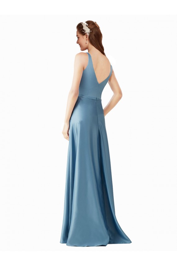 Site de Comprimento Chão Sem Mangas Cetim Linha A Vestidos de Madrinha / Vestidos de Festa