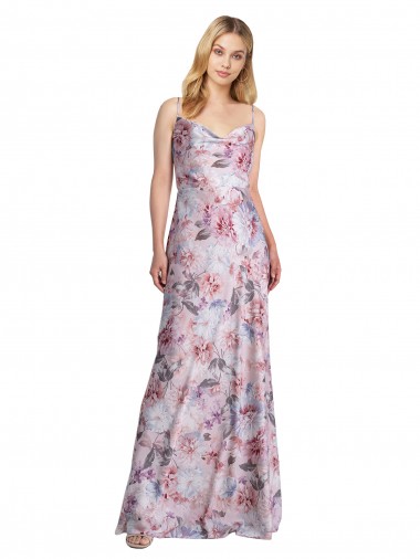 Site de Comprimento Chão Sem Mangas Cetim Elástico & Floral Linha A Vestidos de Madrinha / Vestidos de Noite