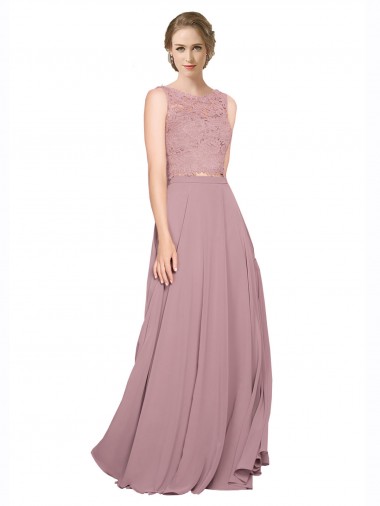 Site de Comprimento Chão Sem Mangas Chiffon & Renda Linha A Vestidos de Madrinha / Vestidos de Festa