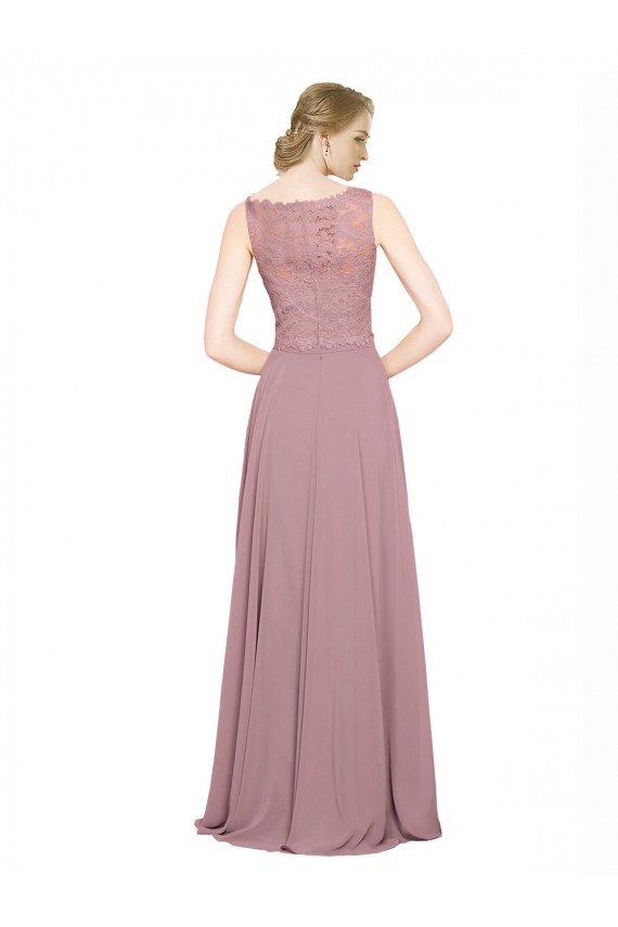 Site de Comprimento Chão Sem Mangas Chiffon & Renda Linha A Vestidos de Madrinha / Vestidos de Festa