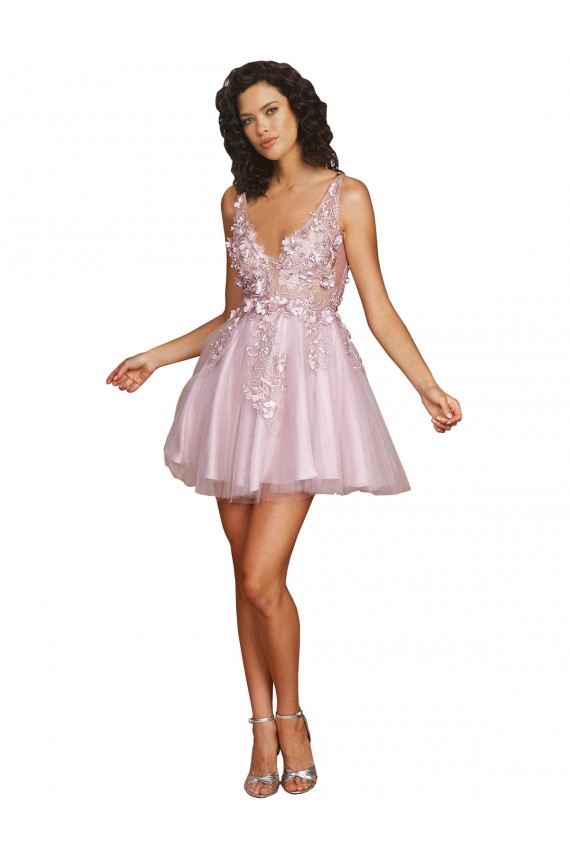 Site de Curto Sem Mangas Tule Linha A Vestidos de Madrinha / Vestidos de Cocktail / Vestidos de Homecoming