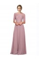 Site de Comprimento Chão Mangas Curtas Chiffon & Renda Linha A Vestidos de Madrinha / Vestidos de Festa