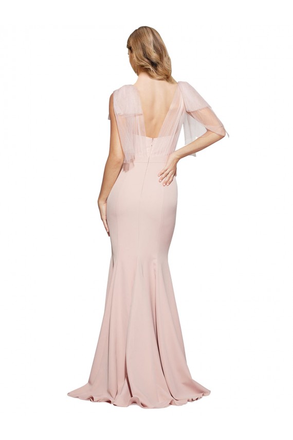 Site de Comprimento Chão Sem Mangas Crepe Esticado & Tule Malva Bainha Vestidos de Madrinha / Vestidos de Noite / Vestidos de Festa