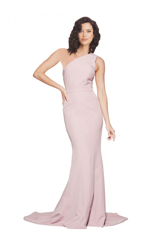 Site de Comboio Varredela Sem Mangas Crepe Esticado Malva Bainha Vestidos de Madrinha / Vestidos de Festa