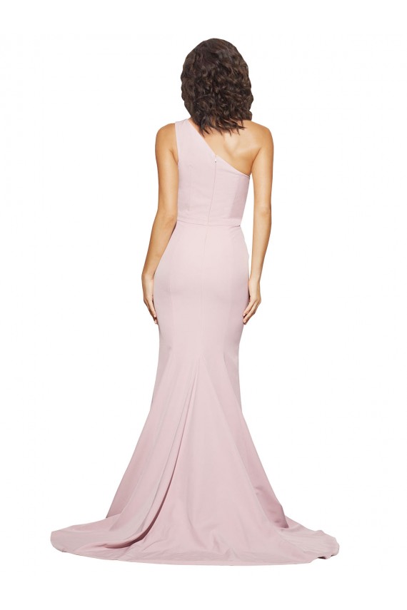 Site de Comboio Varredela Sem Mangas Crepe Esticado Malva Bainha Vestidos de Madrinha / Vestidos de Festa