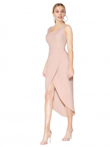 Site de Alto Baixo Sem Mangas Crepe Esticado Malva Sereia Sem Mangas Vestidos de Madrinha / Vestidos de Noite / Vestidos de Festa