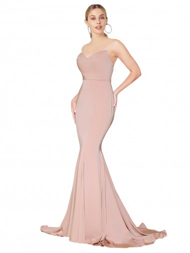 Site de Comprimento Chão Sem Mangas Crepe Esticado Malva Sereia Vestidos de Madrinha / Vestidos de Noite / Vestidos de Festa
