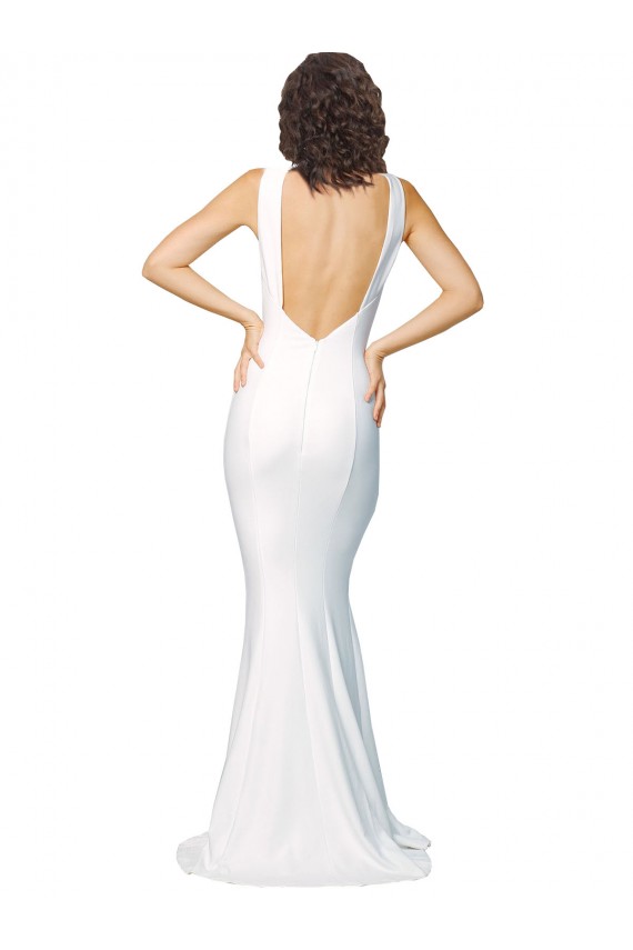 Site de Comprimento Chão Sem Mangas Crepe Esticado Marfim Bainha Vestidos de Madrinha / Vestidos de Noite / Vestidos de Festa