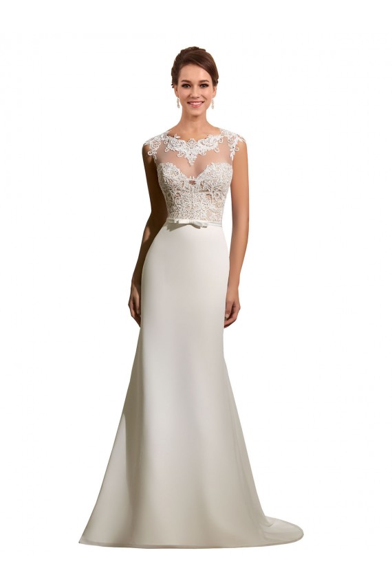 Site de Comboio Capela Mangas Curtas Chiffon & Renda Marfim Bainha Vestidos de Noiva
