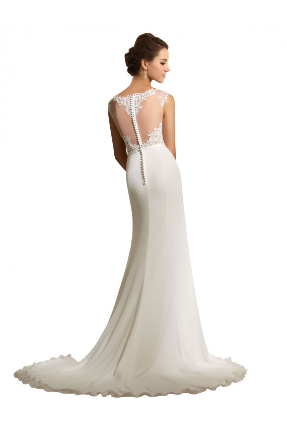 Site de Comboio Capela Mangas Curtas Chiffon & Renda Marfim Bainha Vestidos de Noiva