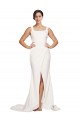 Site de Comboio Varredela Sem Mangas Crepe Esticado Marfim Bainha Vestidos de Madrinha / Vestidos de Festa