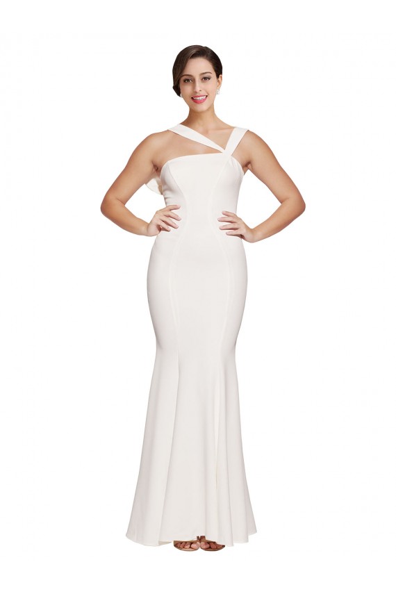 Site de Comprimento Chão Sem Mangas Crepe Esticado Marfim Bainha Sem Mangas Decote Quadrado Vestidos de Madrinha / Vestidos de Noite / Vestidos de Festa
