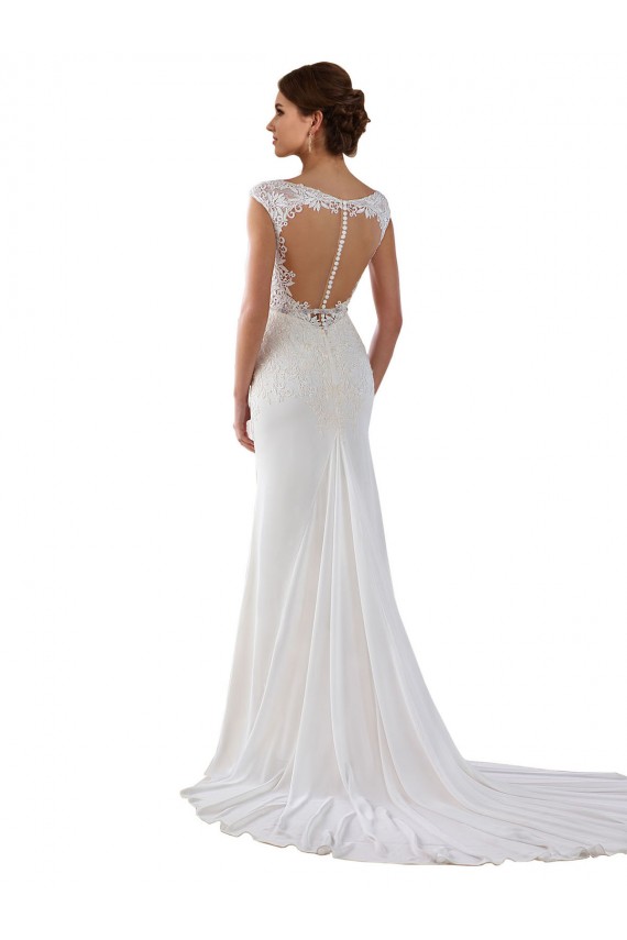 Site de Comboio Capela Mangas Curtas Renda & Crepe Esticado Marfim Bainha Vestidos de Noiva